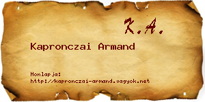 Kapronczai Armand névjegykártya